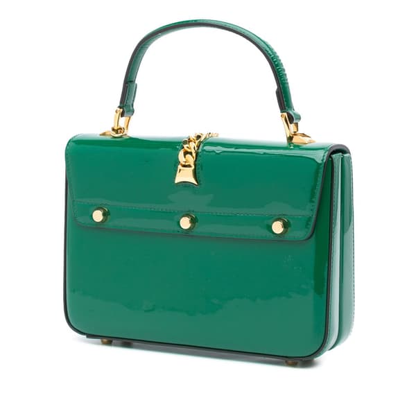 Pre-owned Gucci Patent Sylvie 1969 Satchel Green