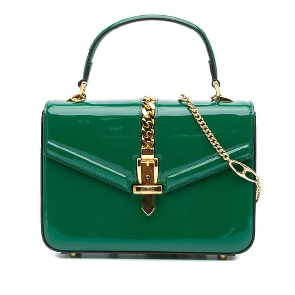 Pre-owned Gucci Patent Sylvie 1969 Satchel Green