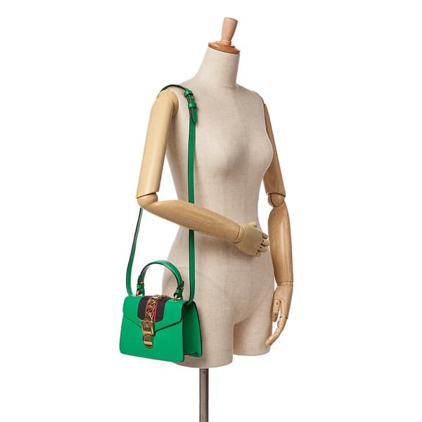 Pre-owned Gucci Mini Leather Sylvie Satchel Green