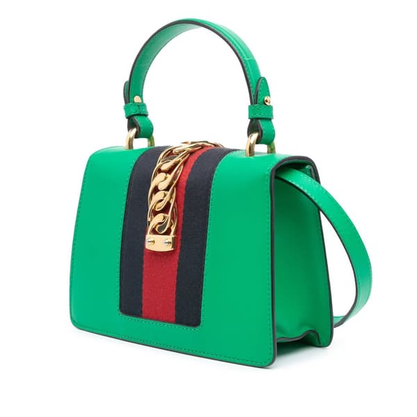 Pre-owned Gucci Mini Leather Sylvie Satchel Green