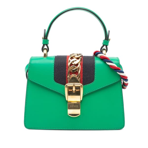 Pre-owned Gucci Mini Leather Sylvie Satchel Green