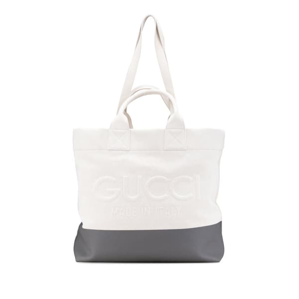 Pre-owned Gucci Canvas Embossed Logo Tote White