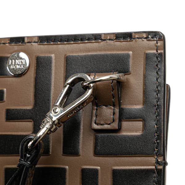 Pre-owned Fendi Zucca Embossed Leather Phone Holder Satchel Brown