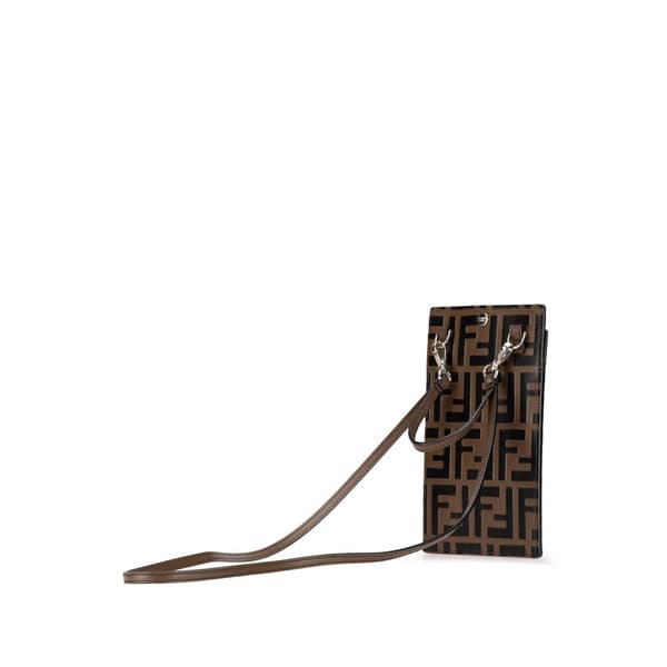 Pre-owned Fendi Zucca Embossed Leather Phone Holder Satchel Brown
