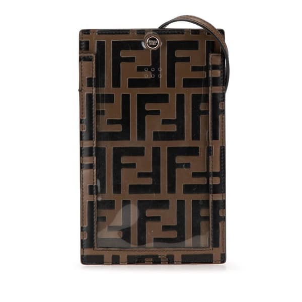 Pre-owned Fendi Zucca Embossed Leather Phone Holder Satchel Brown