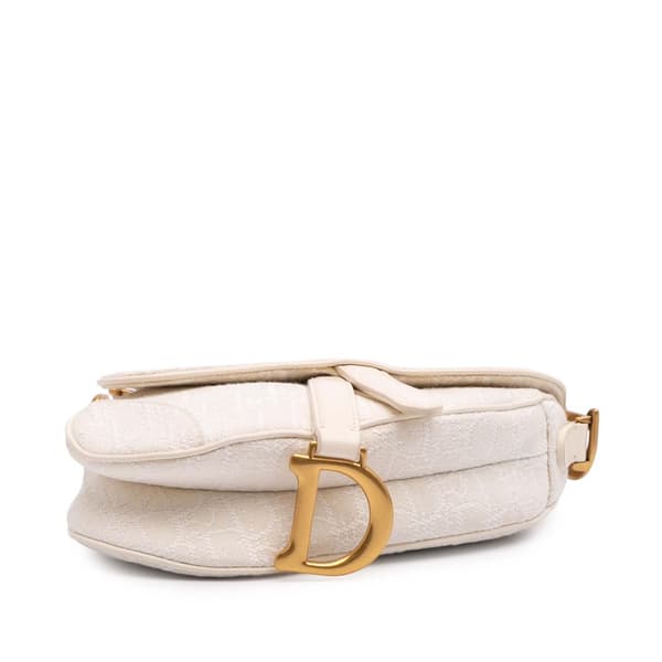 Pre-owned Dior Mini Oblique Canvas Saddle Bag White