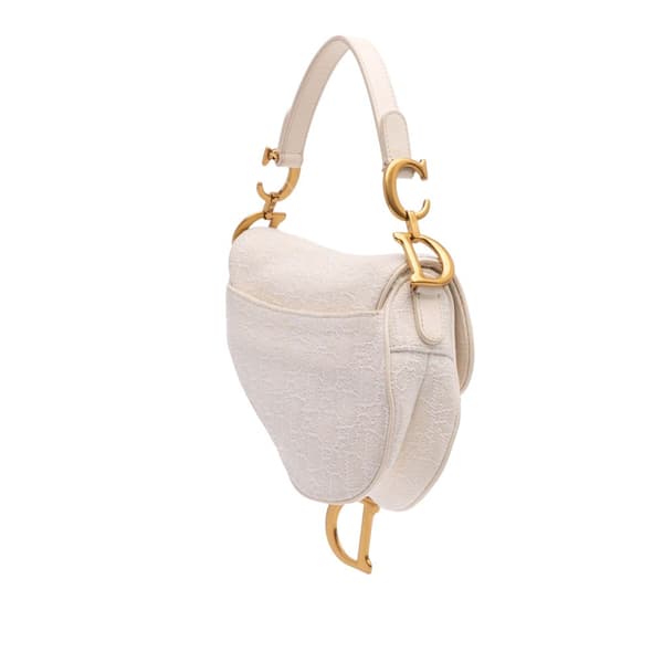 Pre-owned Dior Mini Oblique Canvas Saddle Bag White