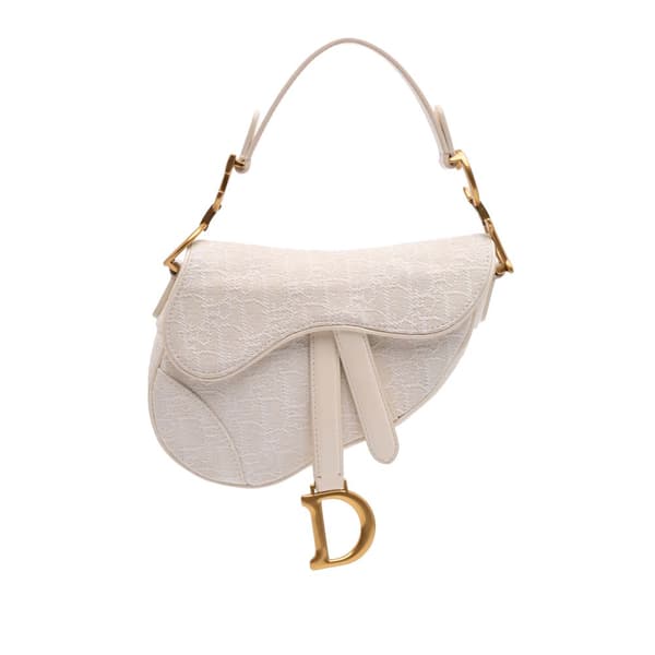 Pre-owned Dior Mini Oblique Canvas Saddle Bag White