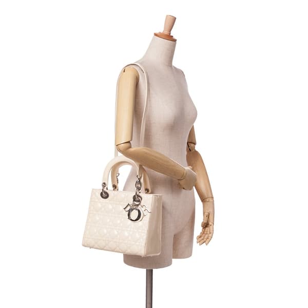 Pre-owned Dior Medium Patent Cannage Lady Dior Brown
