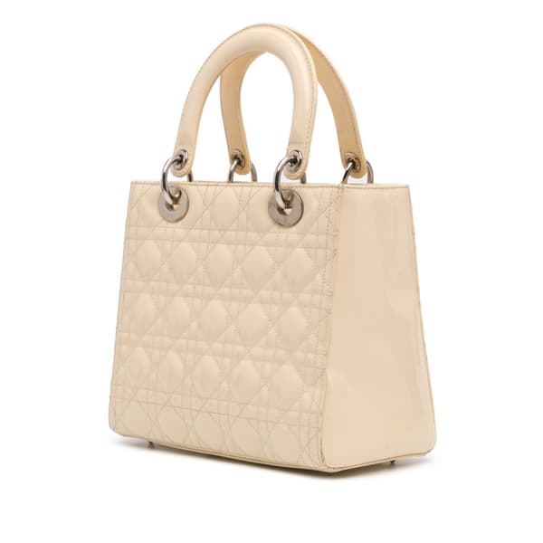 Pre-owned Dior Medium Patent Cannage Lady Dior Brown