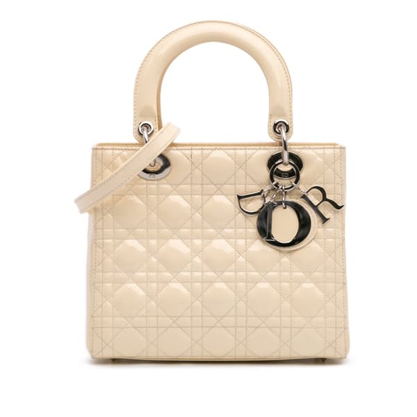 Pre-owned Dior Medium Patent Cannage Lady Dior Brown
