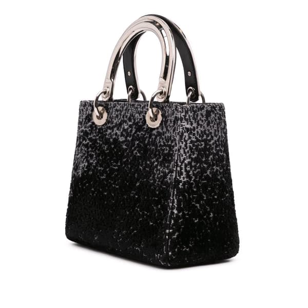 Pre-owned Dior Medium Fabric Lame Lady Dior Black
