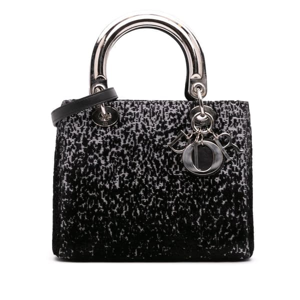 Pre-owned Dior Medium Fabric Lame Lady Dior Black