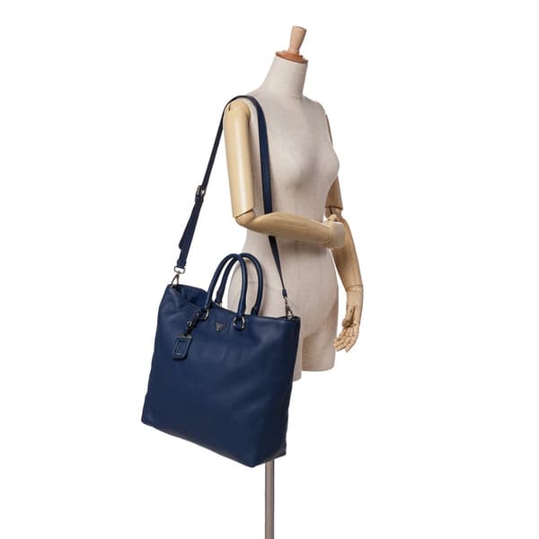 Pre-owned Prada Vitello Daino Open Convertible Tote Blue