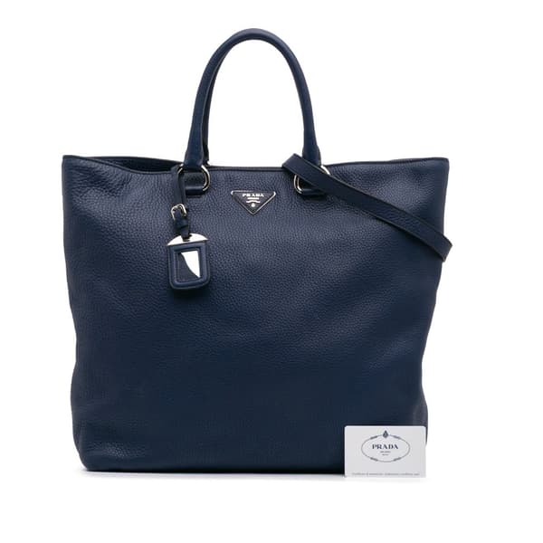 Pre-owned Prada Vitello Daino Open Convertible Tote Blue