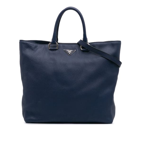 Pre-owned Prada Vitello Daino Open Convertible Tote Blue