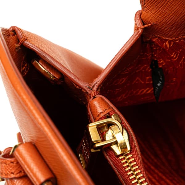 Pre-owned Prada Medium Saffiano Lux Open Promenade Satchel Orange