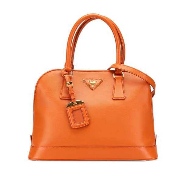 Pre-owned Prada Medium Saffiano Lux Open Promenade Satchel Orange