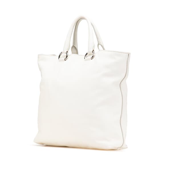 Pre-owned Prada Vitello Daino Open Convertible Tote White
