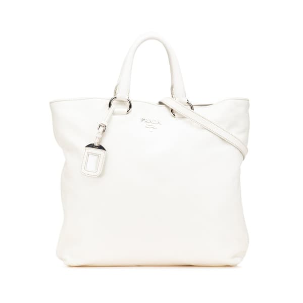 Pre-owned Prada Vitello Daino Open Convertible Tote White