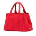 Miniatyrbilde 2 av 10: Pre-owned Prada Small Canvas Canapa Logo Satchel Red