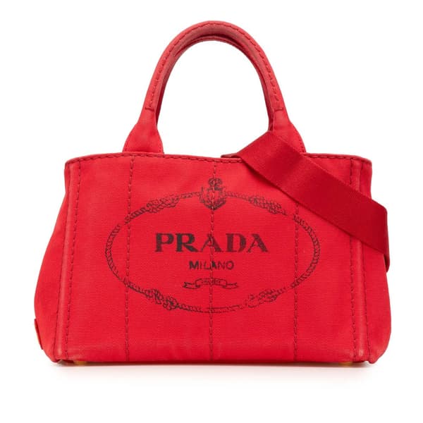Pre-owned Prada Small Canvas Canapa Logo Satchel Red