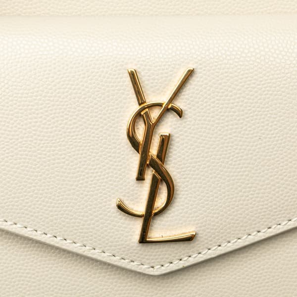 Pre-owned Saint Laurent Small Leather Monogram Uptown Satchel White