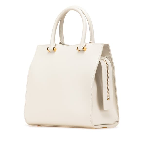 Pre-owned Saint Laurent Small Leather Monogram Uptown Satchel White