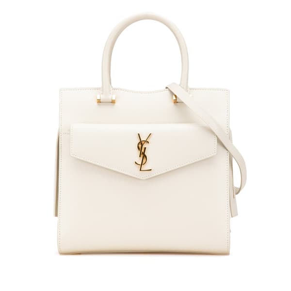 Pre-owned Saint Laurent Small Leather Monogram Uptown Satchel White