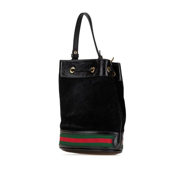 Pre-owned Gucci Small Suede Ophidia Bucket Black
