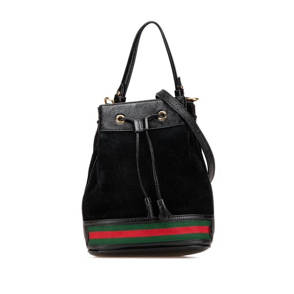 Pre-owned Gucci Small Suede Ophidia Bucket Black
