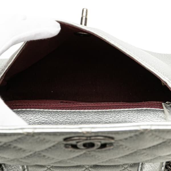 Pre-owned Chanel Quilted Metallic Calfskin Pilot Essentials Double Sided Flap Silver