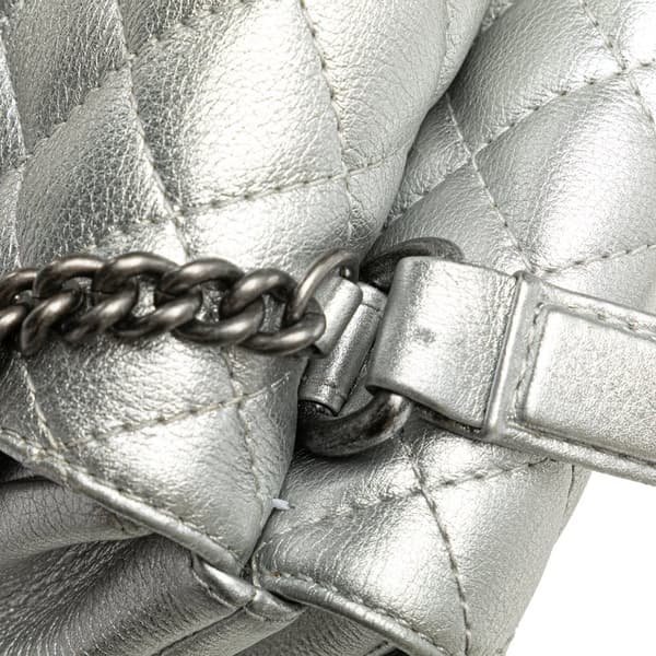 Pre-owned Chanel Quilted Metallic Calfskin Pilot Essentials Double Sided Flap Silver