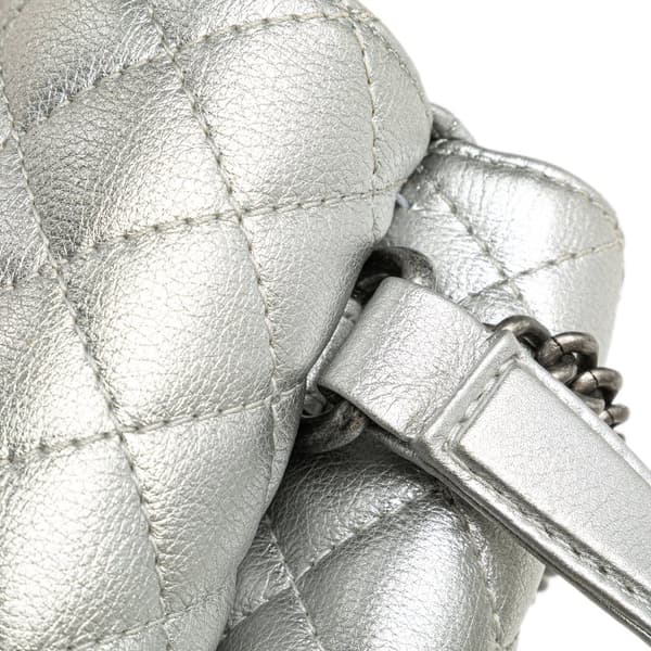 Pre-owned Chanel Quilted Metallic Calfskin Pilot Essentials Double Sided Flap Silver