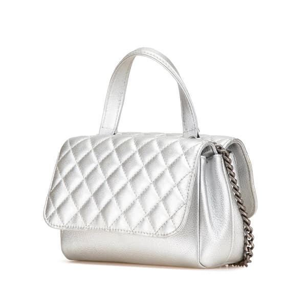 Pre-owned Chanel Quilted Metallic Calfskin Pilot Essentials Double Sided Flap Silver