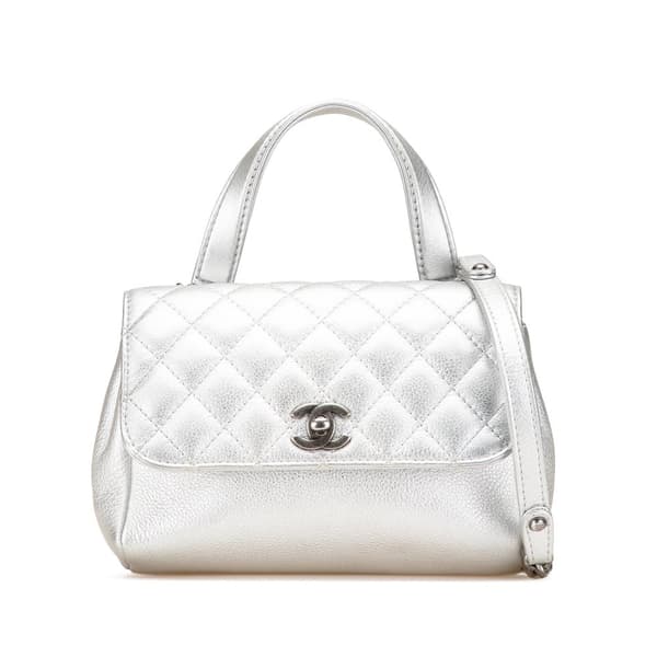 Pre-owned Chanel Quilted Metallic Calfskin Pilot Essentials Double Sided Flap Silver