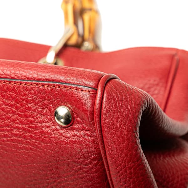 Pre-owned Gucci Medium Calfskin Bamboo Shopper Satchel Red