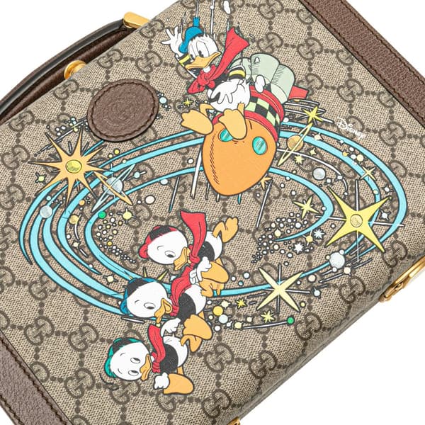 Pre-owned Gucci Disney GG Supreme Donald Duck Savoy Vanity Case Brown