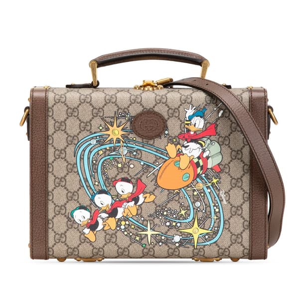 Pre-owned Gucci Disney GG Supreme Donald Duck Savoy Vanity Case Brown