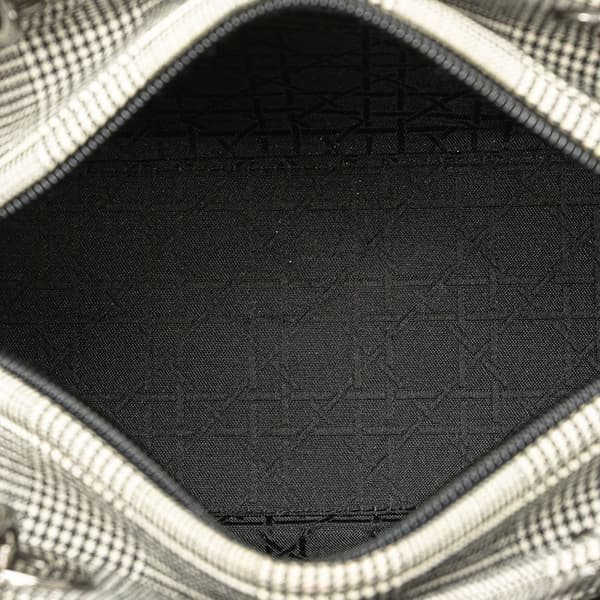 Pre-owned Dior Medium Canvas Houndstooth Lady Dior Gray