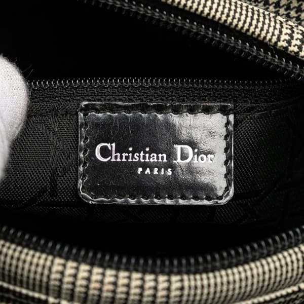 Pre-owned Dior Medium Canvas Houndstooth Lady Dior Gray