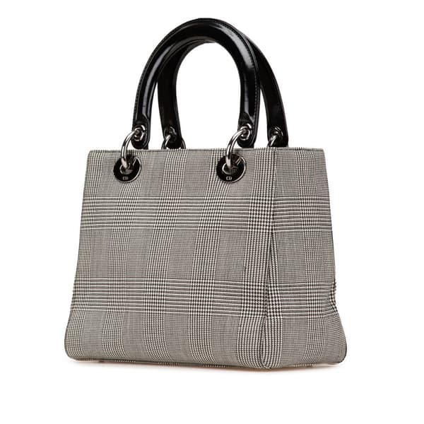 Pre-owned Dior Medium Canvas Houndstooth Lady Dior Gray