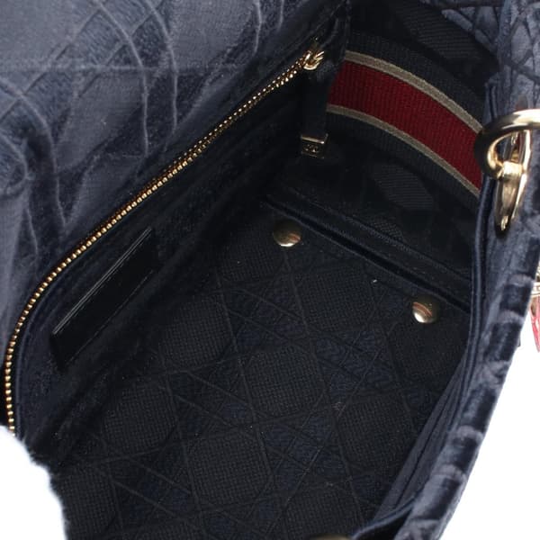 Pre-owned Dior Medium Velvet Cannage Lady D Lite Blue