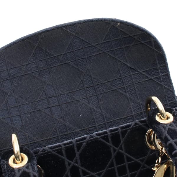 Pre-owned Dior Medium Velvet Cannage Lady D Lite Blue