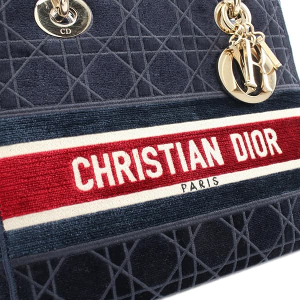 Pre-owned Dior Medium Velvet Cannage Lady D Lite Blue