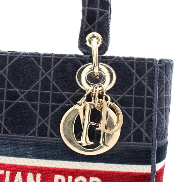 Pre-owned Dior Medium Velvet Cannage Lady D Lite Blue