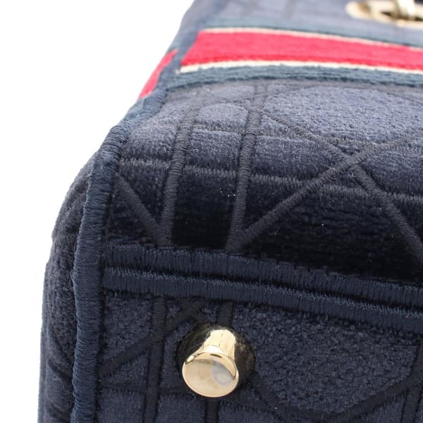 Pre-owned Dior Medium Velvet Cannage Lady D Lite Blue