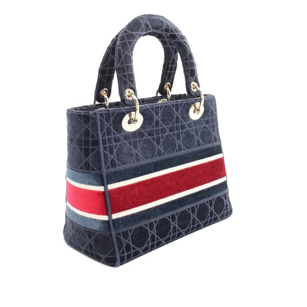 Pre-owned Dior Medium Velvet Cannage Lady D Lite Blue
