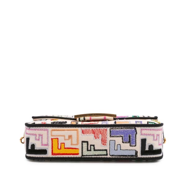 Pre-owned Fendi Chinese Valentines Day Mini Zucca Embroidered Canvas Baguette Satchel Brown
