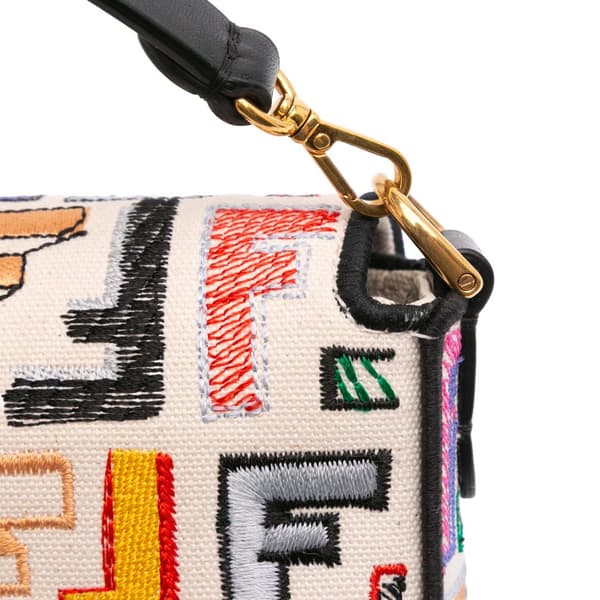 Pre-owned Fendi Chinese Valentines Day Mini Zucca Embroidered Canvas Baguette Satchel Brown